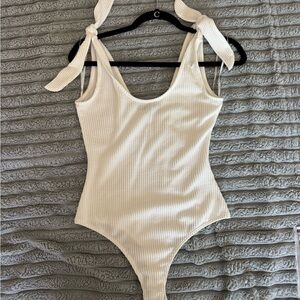 Lulu's White Ribbed Bodysuit